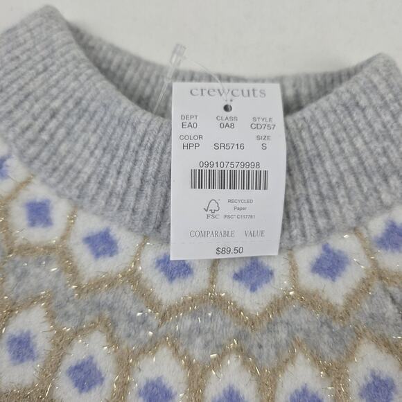 crewcuts Sweater Girls Small 6-7 Gray Fair Isle Mock Neck Merino Blend Metallic - Picture 5 of 11